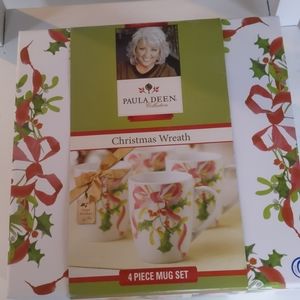 New- Paula Deen Christmas Wreath 4 piece mug set